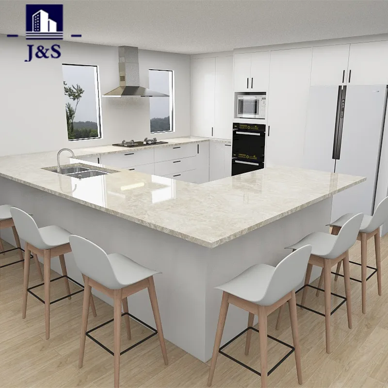 Nhà bếp hiện đại màu trắng đảo lớn